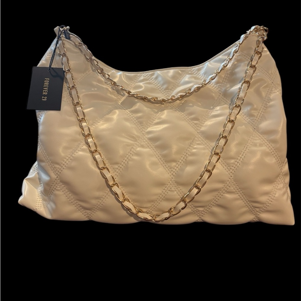 NWT-Forever 21 White Shoulder Bag with Braided Chain Strap